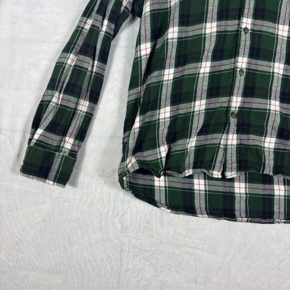 St Johns Bay Button Up Flannel Shirt Mens Green White Plaid Classic Size L - Picture 7 of 14